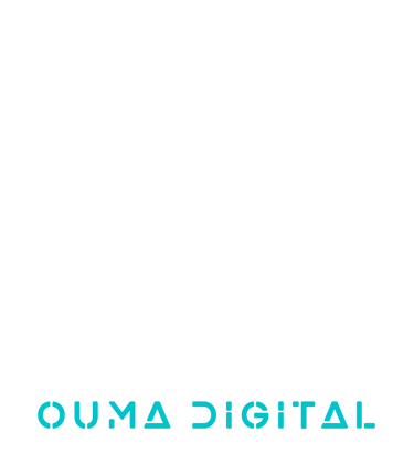 Minimalist cyan Ouma Digital logo in a modern stencil font on a white background.