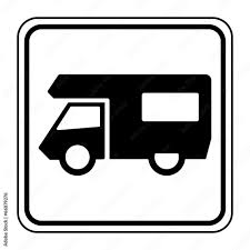 Icône noire d’un camping-car vue de profil dans un encadré carré, symbole de véhicule de loisirs