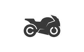 Icône noire stylisée d’une moto de sport vue de profil sur fond blanc
