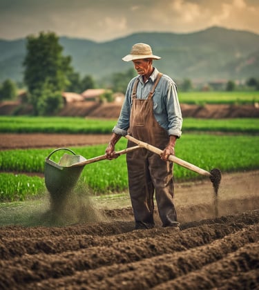 Petani sedang melakukan pemupukan