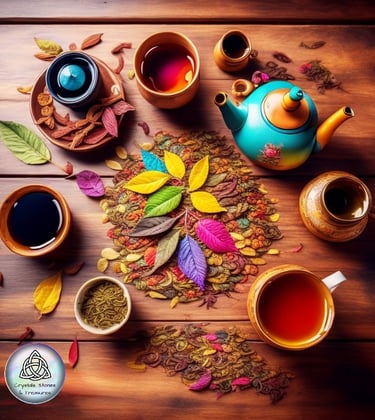 a teapot with tea and tea cups on a wooden table