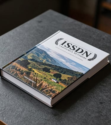 A clean, professional photograph of a travel book with a matte cover featuring a landscape, placed on a dark slate grey table. The book has an ISBN visible on the back, reflecting high publishing standards.