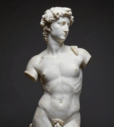 A professional studio photograph of a polished white marble neoclassical sculpture. The piece is set against a dark, minimalist background. Elegant, high-contrast shadows highlight the fine details. North American / International museum quality.