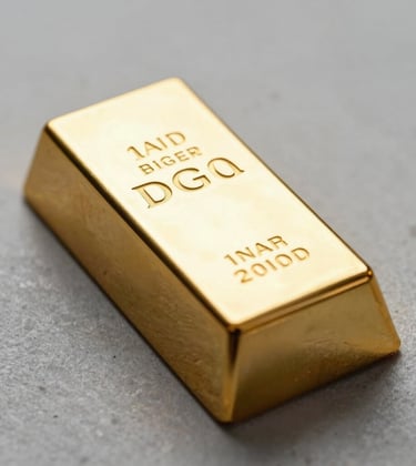 A close-up macro photograph of a 1kg gold bar with a clear hallmark, resting on a clean light grey stone surface. Soft, professional studio lighting emphasizes the purity and weight of the metal.