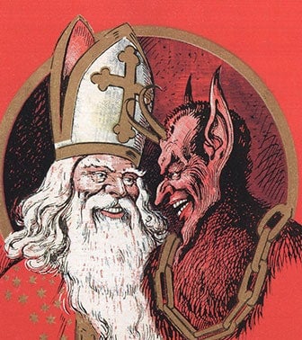 devil and priest laughing