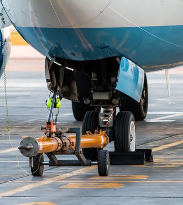 an airplane with a air compressor on the ground fill Jet Fuels & Gasoline