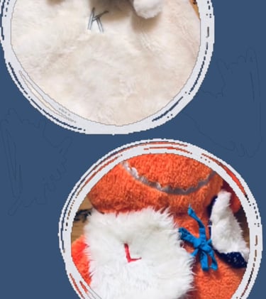 doudou plat mouton blanc tex brodée "K" et peluche monstre orange oxybul brodée "L"
