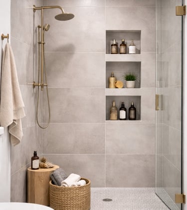 nichos en la ducha para baño moderno pequeño