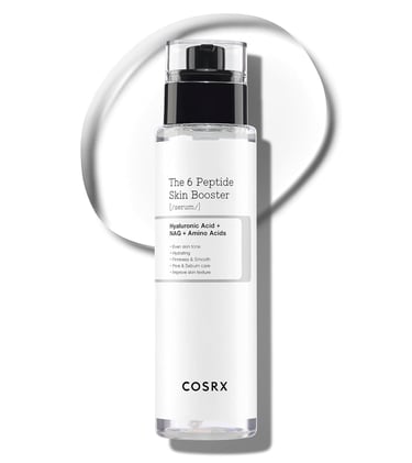 COSRX The 6 Peptide Skin Booster Serum with Hyaluronic Acid for hydrating and smoothing skin texture.