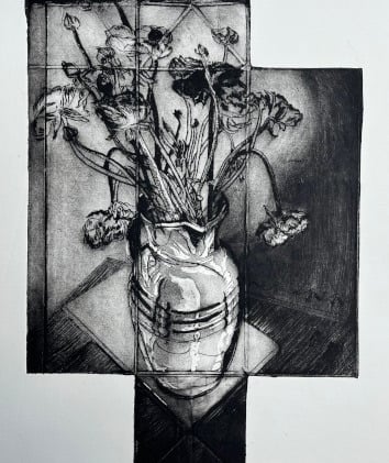 Tetra Pak dry point print: Ranunculus