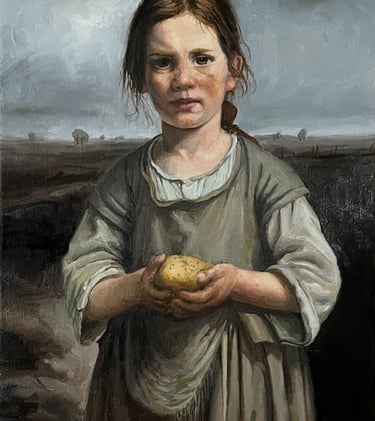 young poor girl with potato