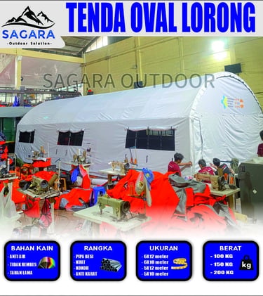 tenda lengkung oval lorong pengungsian ukuran 6x12meter