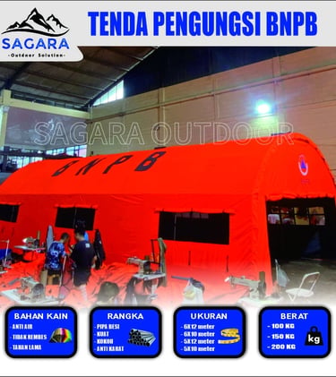 Tenda Pengungsi BNPB berukuran 6x12m hasil produksi pabrik tenda sagara outdoor