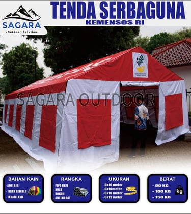 tenda bantuan dari kementrian sosial ri dengan model tenda serbaguna