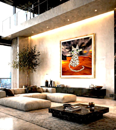 Large-scale signed museum-quality Hawa Cat fine art print by contemporary artist Eve Hennessa  luxury modern interiors