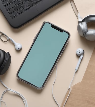 Close-up of elegant smartphone accessories with a luxurious red and black background
