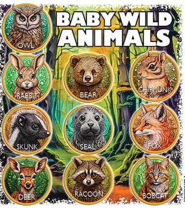 Illustration of 10 baby wild animals
