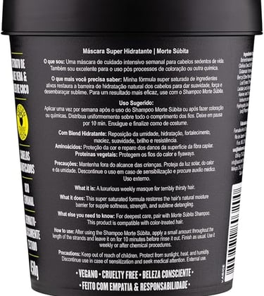 Pote da máscara de hidratação Morte Súbita vista da composição e como usar.