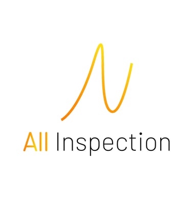 Logo van All Inspection met een oranje-geel golvend lijnsymbool en moderne typografie.