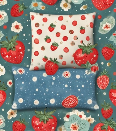 fruits with playful patterns on a neutral background.