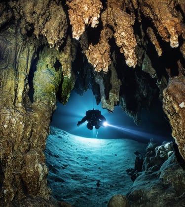 scuba diver in a Mexican Cenote - photography course
