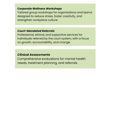 a list of service offerings from The Noel Approach