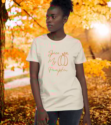 Spice My Pumpkin fall graphic t-shirt in soft cotton with pumpkin design – cozy autumn fashion