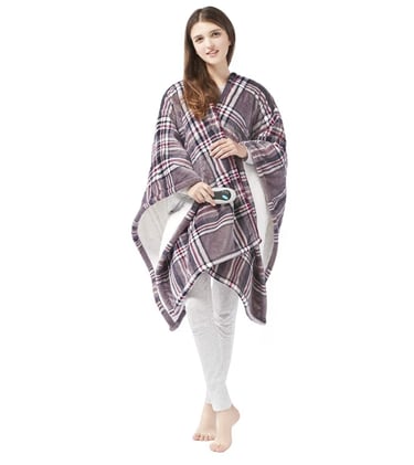 Beautyrest wearable electric poncho blanket for hands-free warmth and comfort.