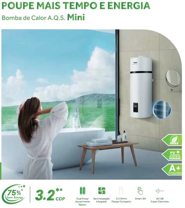 bomba de calor mini haier de rapida instalação de 80l  na Guarda, Castelo Branco com sede no Fundão.