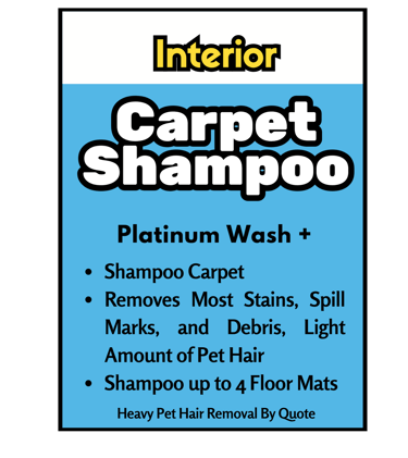 Shampoos carpet and floor mats, removes stains, spills, debris, light pet hair