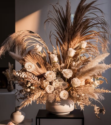 grand bouquet feuilles palmes et pampas