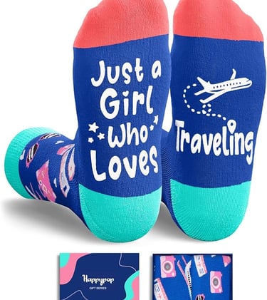 cute socks that say just a girl who loves traveling