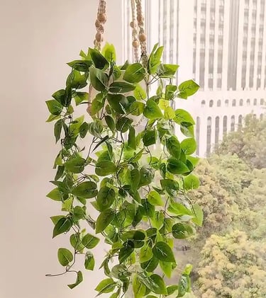 Boho Macrame Hanging Planter with LED Lights – Artificial Greenery for Bedroom, Living Room & Indoor