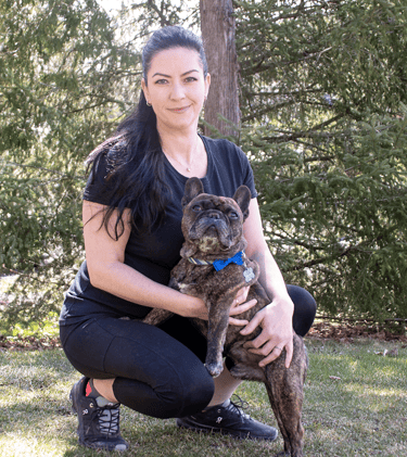 Business Manager Gwyn Dickie and her Frenchie Mugsy