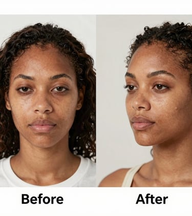 Soft-focus shot of a serene client receiving a collagen therapy facial under gentle golden lighting.