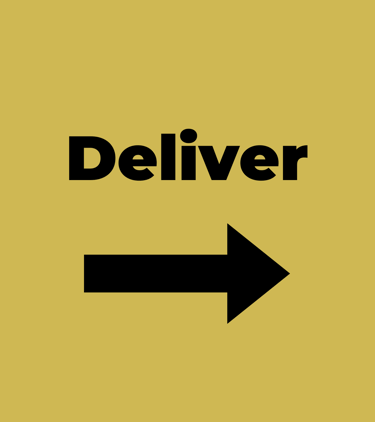 a black and white sign that says deliver  with a black arrow pointing to the right
