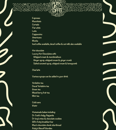 Mobile coffee cart menu