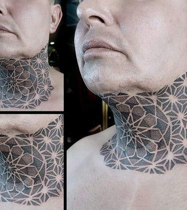 Dot work neck tattoo