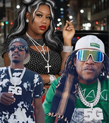 a woman with a cigarette and a man in a black shirt