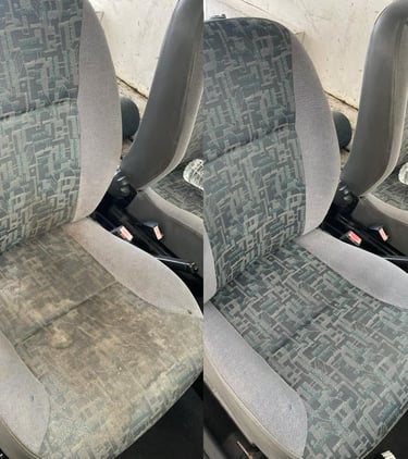 Avant après shampoing des sièges de voiture – textile encrassé