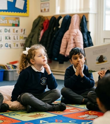 Girl with ADHD sits at circle time.