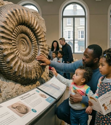 Father at the museum with his children.