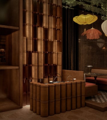 Elegant restaurant entrance and reception interior UAE