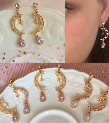 boucles d'oreilles lunes avec pendants en zirconium