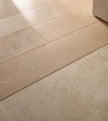 Luxury Oak & Travertine Flooring Detail | Modern Natural Wood Planks & Stone Interior Design