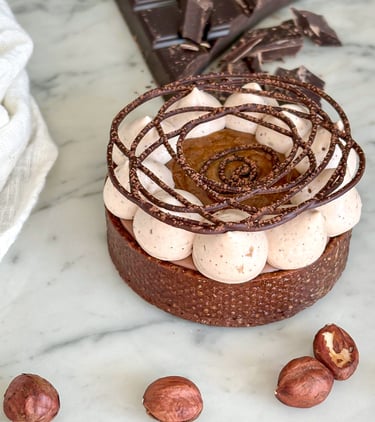 Tartelette chocolat praliné associant chocolat intense et praliné fondant