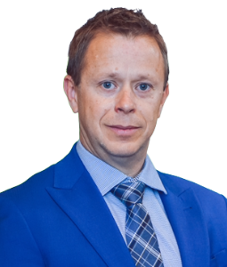 a man in a blue suit and tie