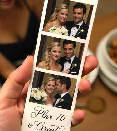 Guests holding instant photo booth prints at Bakersfield wedding