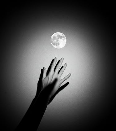A woman's on a wall reaching to the moon, to step into your divine feminine coaching by LVFLVX.COM