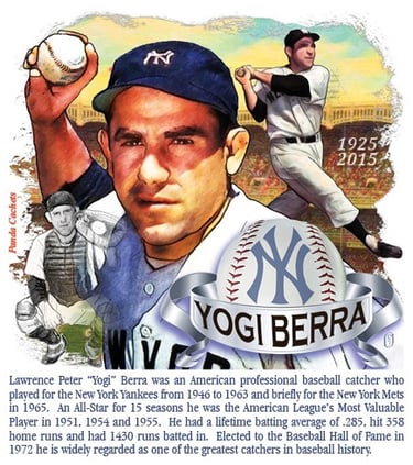 Cachet illustration of baseball player Yogi Berra 
